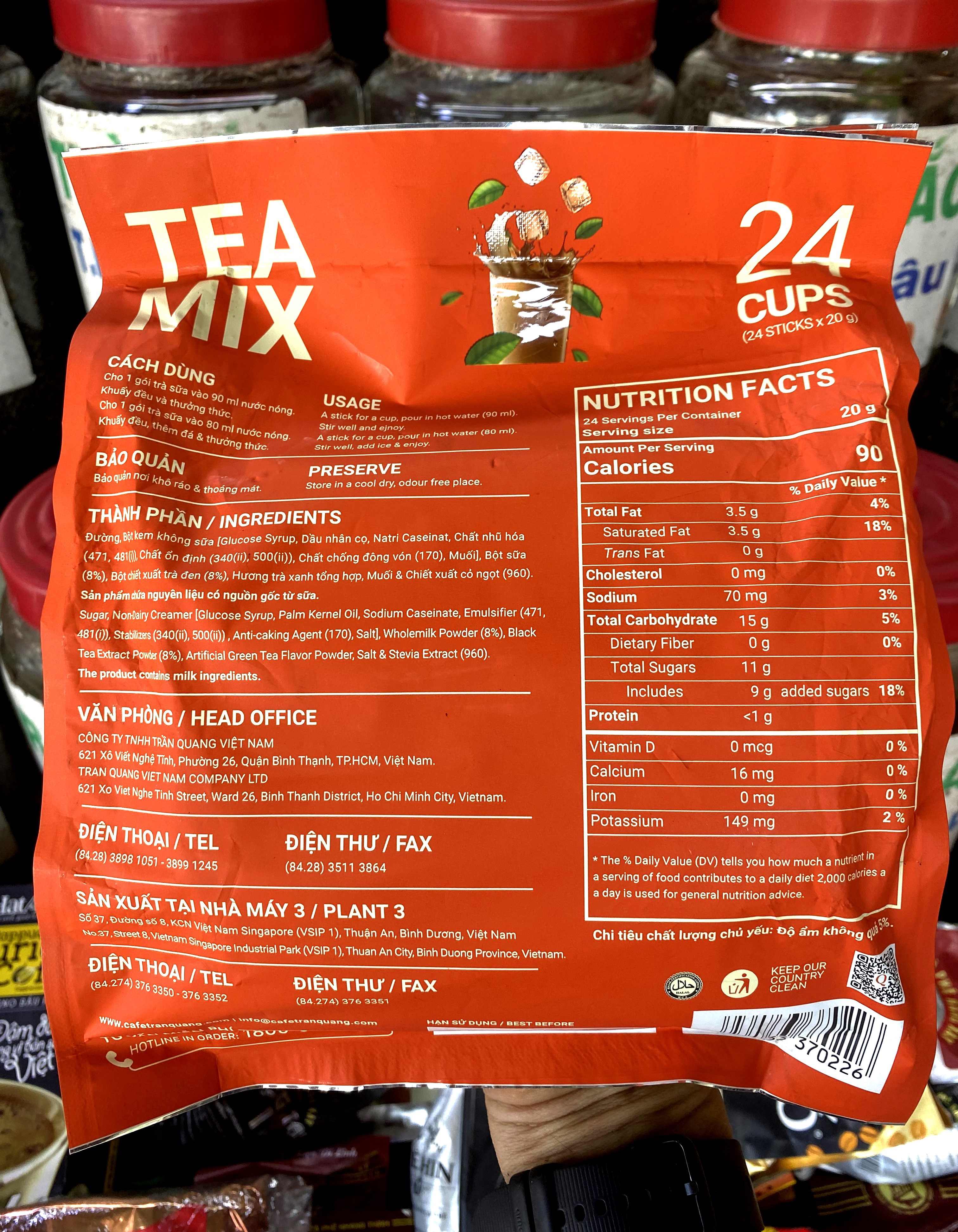 Milk tea powder soluble Tran Quang 480g (24 packs x 20g)