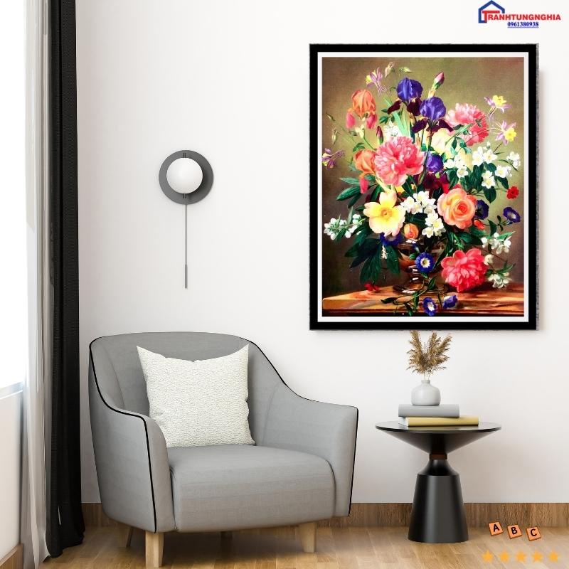 Tranh đính đá bình hoa nghệ thuật 50cm x 60cm