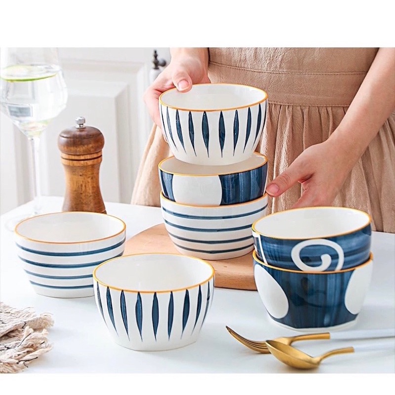 Bát sứ ăn cơm, chén bát ăn chè đế vuông phong cách Nhật Bản cao cấp