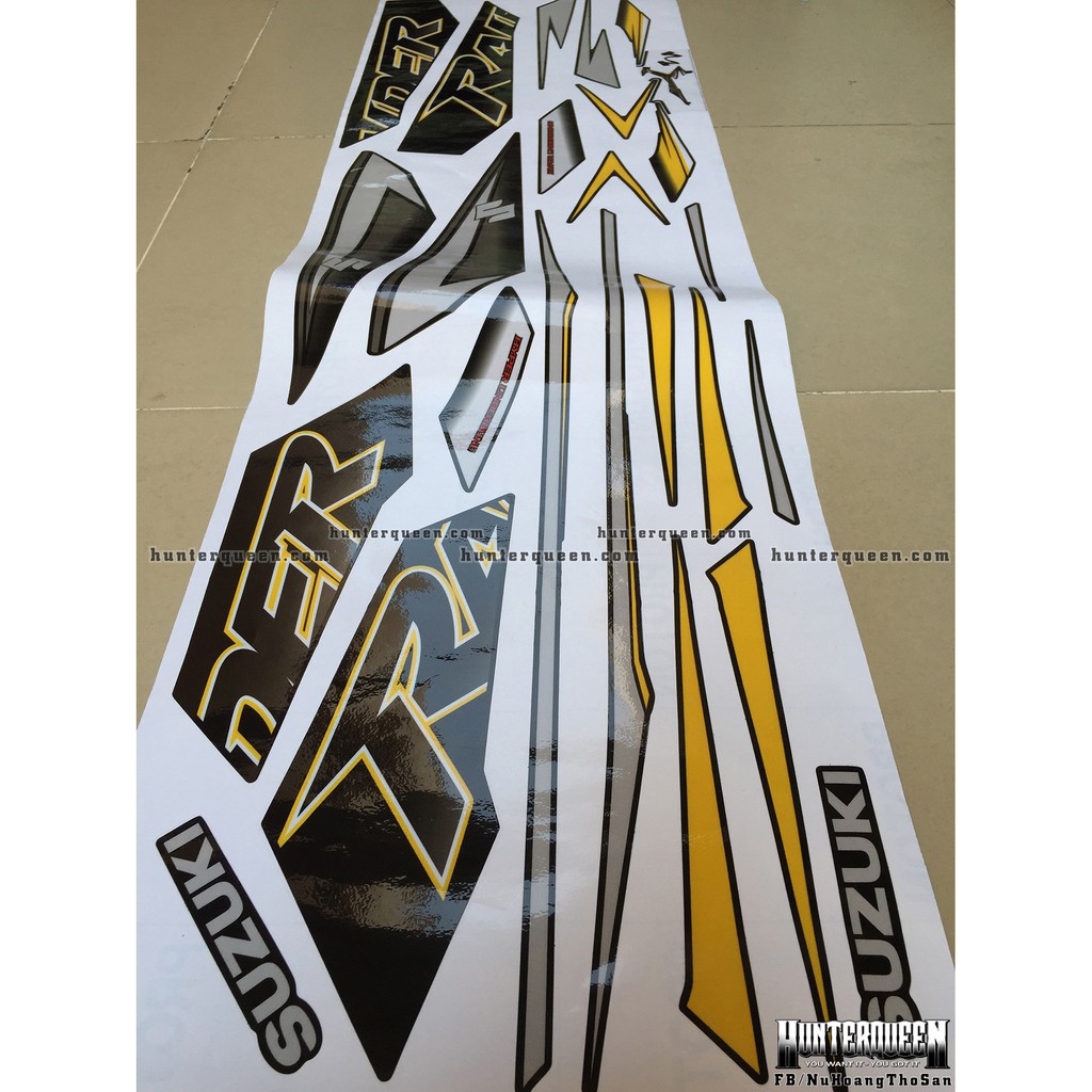 Tem Rời Dán Xe Raider Fi. Tem Đen Vàng, Bạc Đơn Giản