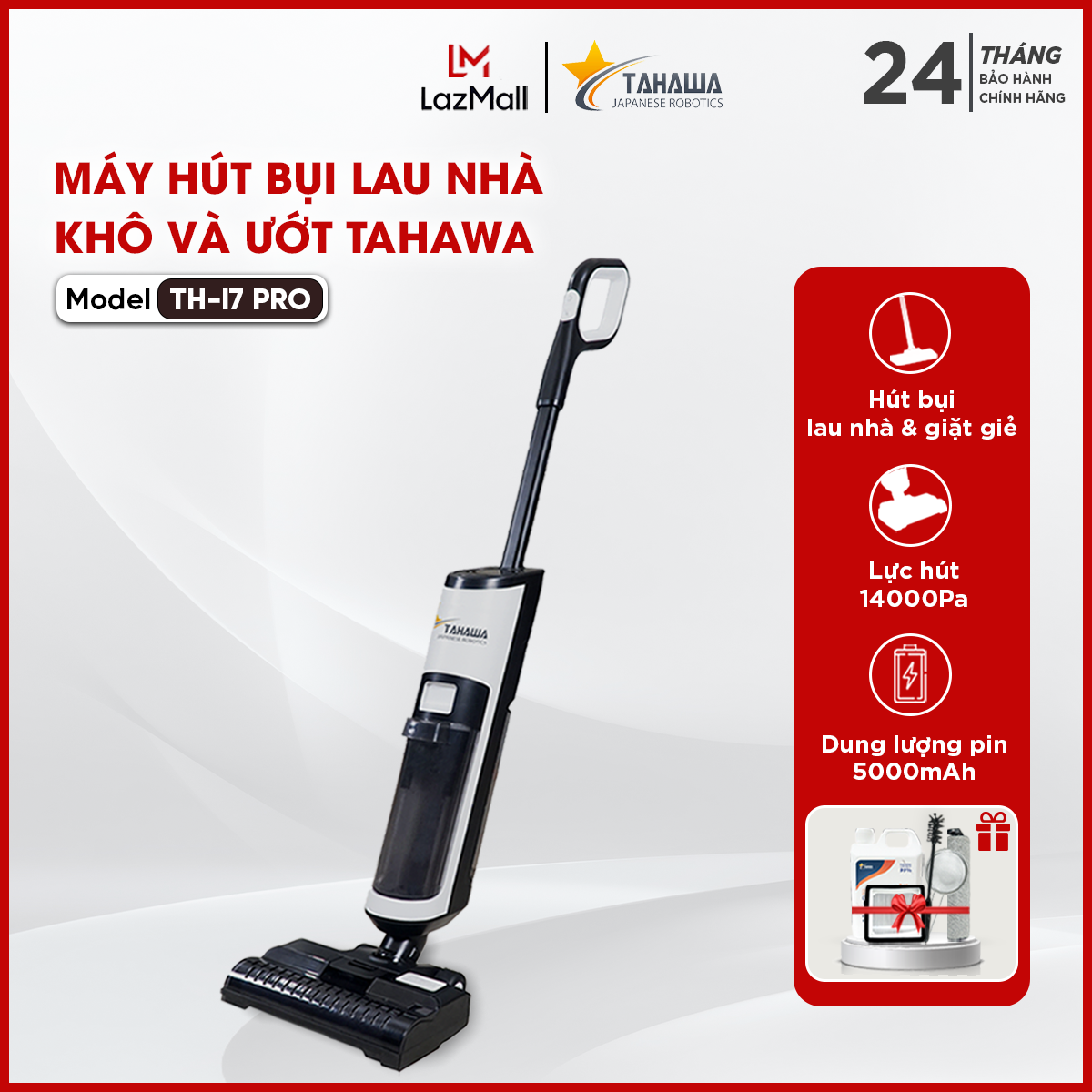 Máy hút bụi lau nhà cầm tay TAHAWA TH-I7Pro-Vừa hút bụi vừa lau sàn - Lực hút 14000 Pa. Tự động giặt giẻ, hút khô và ướt- Bảo hành chính hãng 24 tháng, 1 đổi 1 trong 30 ngày