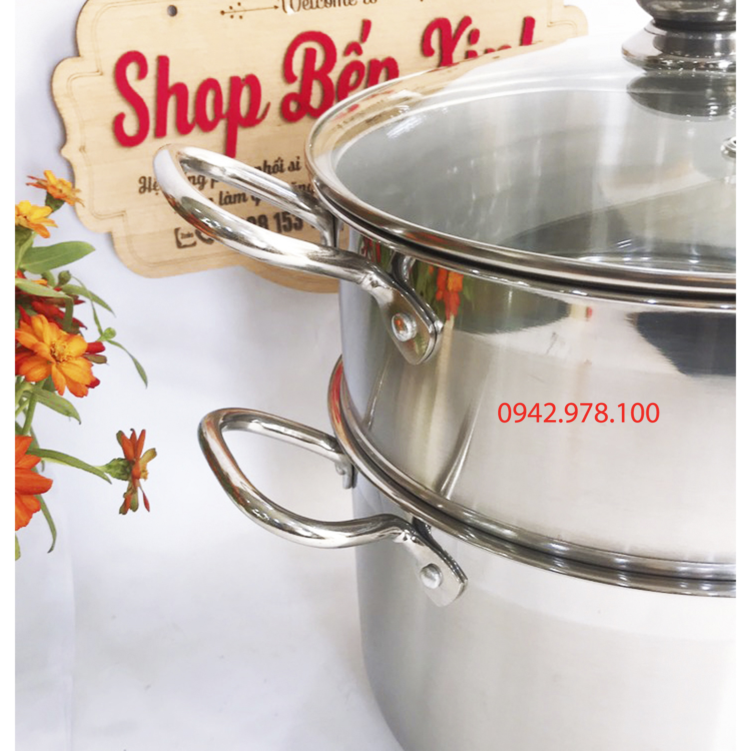 Bộ nồi xửng hấp FiveStar Standard inox 430 , 3 đáy , nắp kính, tặng 1 vá canh ( 24cm / 26cm / 28cm / 30cm / 32cm ), dùng được bếp từ , hồng ngoại , gas