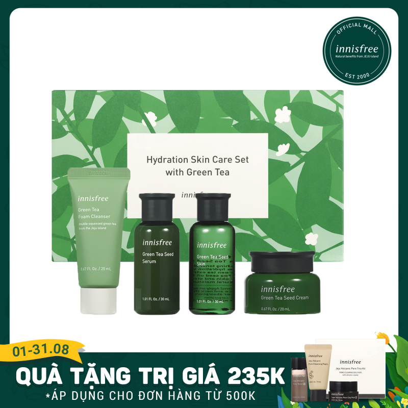 Bộ sản phẩm chăm sóc dưỡng ẩm da innisfree Hydration Skin Care Set with Green Tea giá rẻ