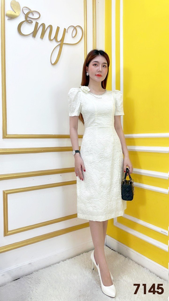 Đầm emy em7145 xoè gấm vân