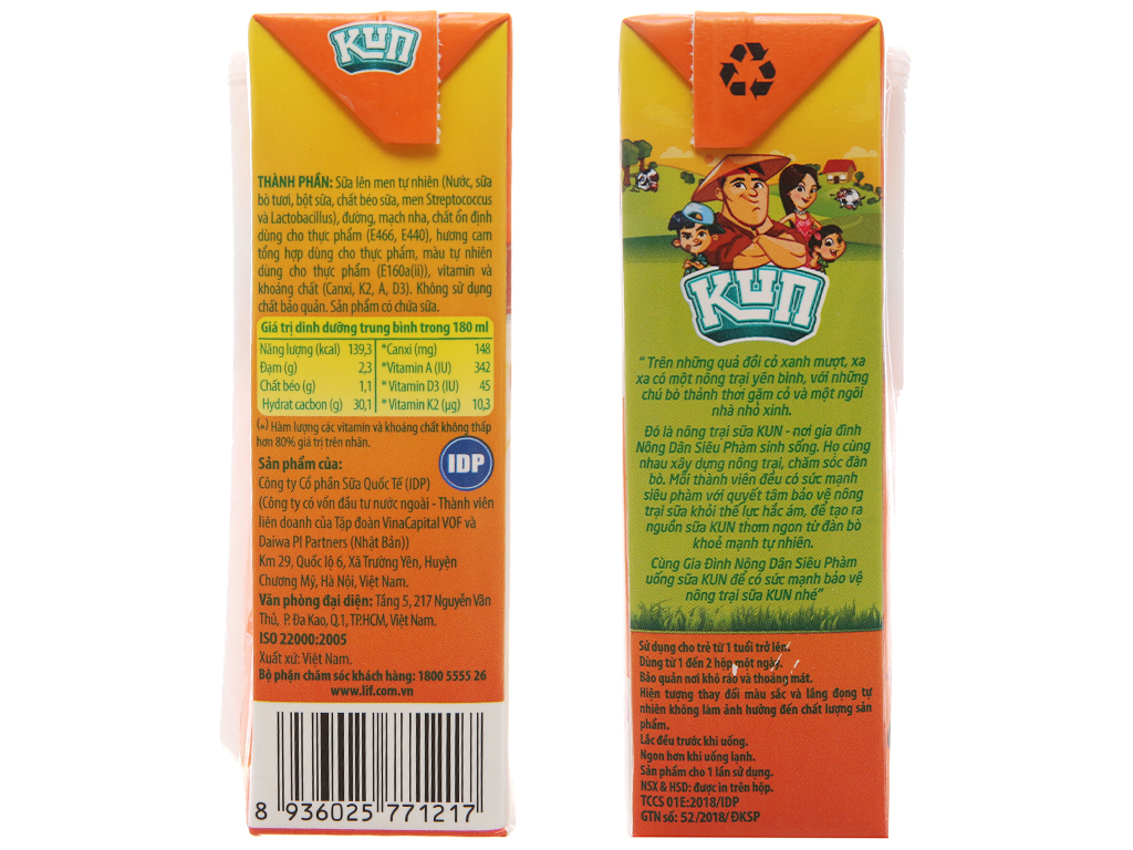 [Thùng 48 Hộp] Sữa Chua Uống Kun Hương Cam 180ml