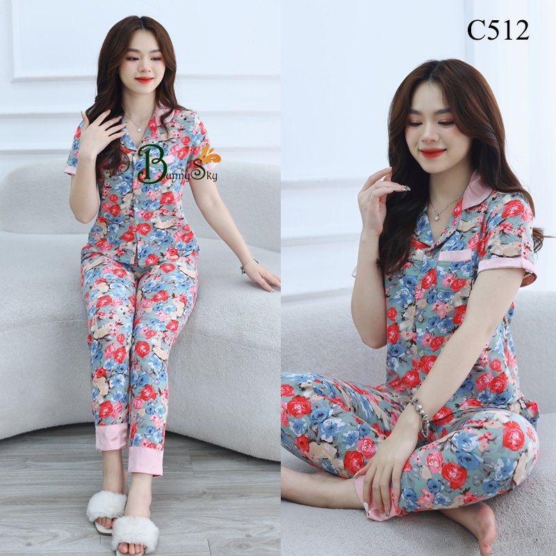 (BunnySky) Đồ bộ mặc nhà, quần áo nữ mẫu pizama lụa, chất lụa mềm mịn nhiều mầu để lựa chọn