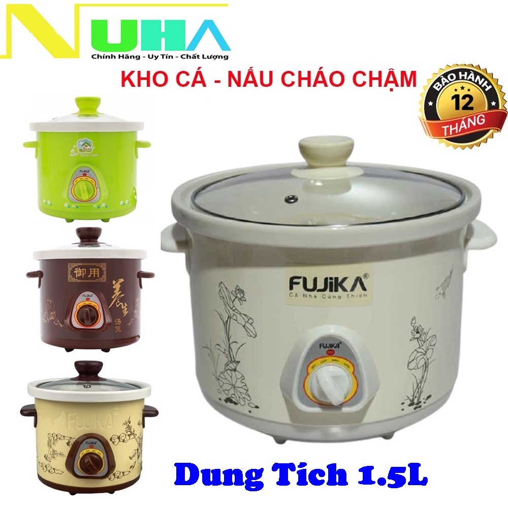 Nồi kho cá hầm cháo Fujika FJ-KC15 dung tích 1.5L lòng nồi bằng gốm sứ tráng men- Màu ngẫu nhiên tùy đợt-bảo hành 12 tháng