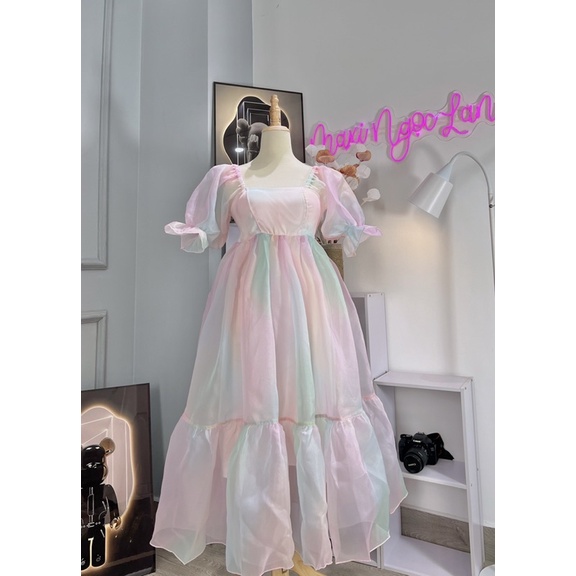 Đầm maxi đi biển cầu vồng V2- maxi ngọc lan