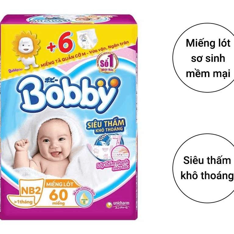 Miếng lót sơ sinh bobby fresh newborn 2 - 60 miếng + 6 miếng