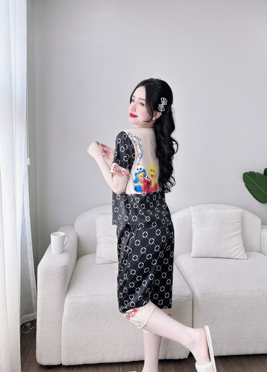 Bộ lụa tơ tằm xước mềm mịn phối cổ tiểu thư dễ thương