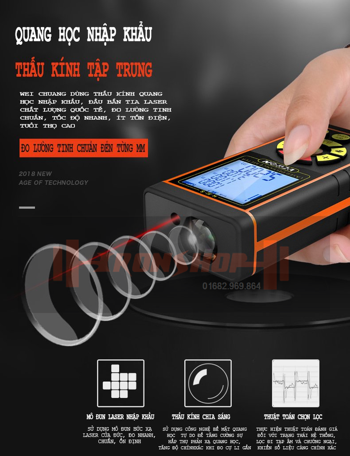 Thước điện tử, Máy đo khoảng cách bằng tia Laser H40, thương hiệu VCHON (Có HDSD Tiếng Việt)