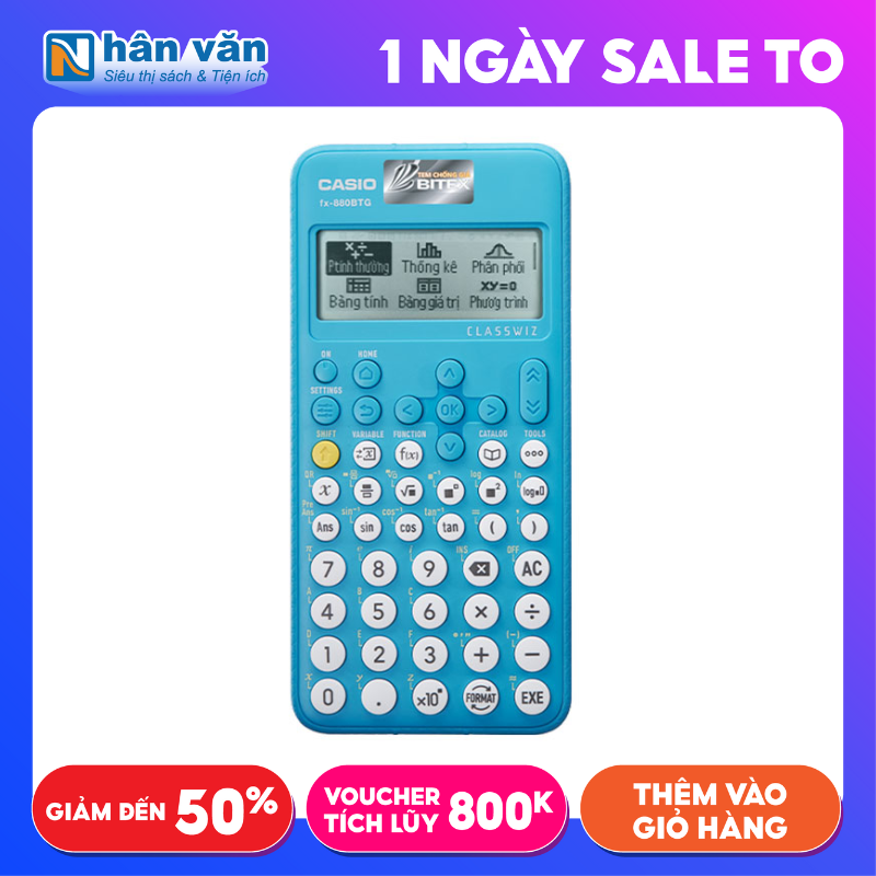 Máy tính casio fx-880 btg chính hãng - màu xanh - bảo hành 7 năm