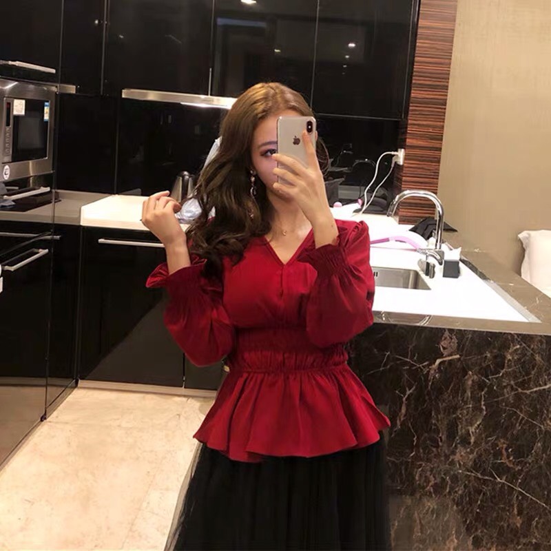 Áo voan bo eo cổ V tà xòe cực đáng yêuTTSA0167