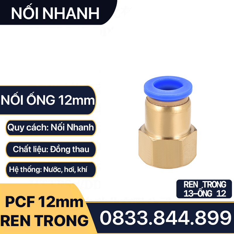 Nối Nhanh Ống 12mm, Đầu Nối Nhanh Ren Trong 9.6 13 17 21 Nối Ống 10 ly - Đồng Thau