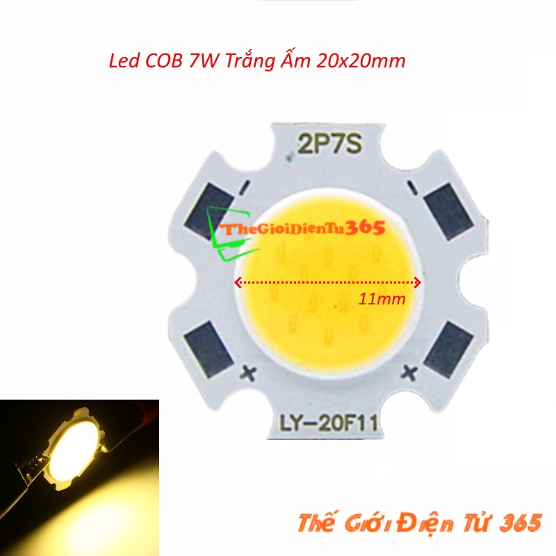Nhân đèn led cob 24v 7w trắng ấm đường kính nhân 11mm