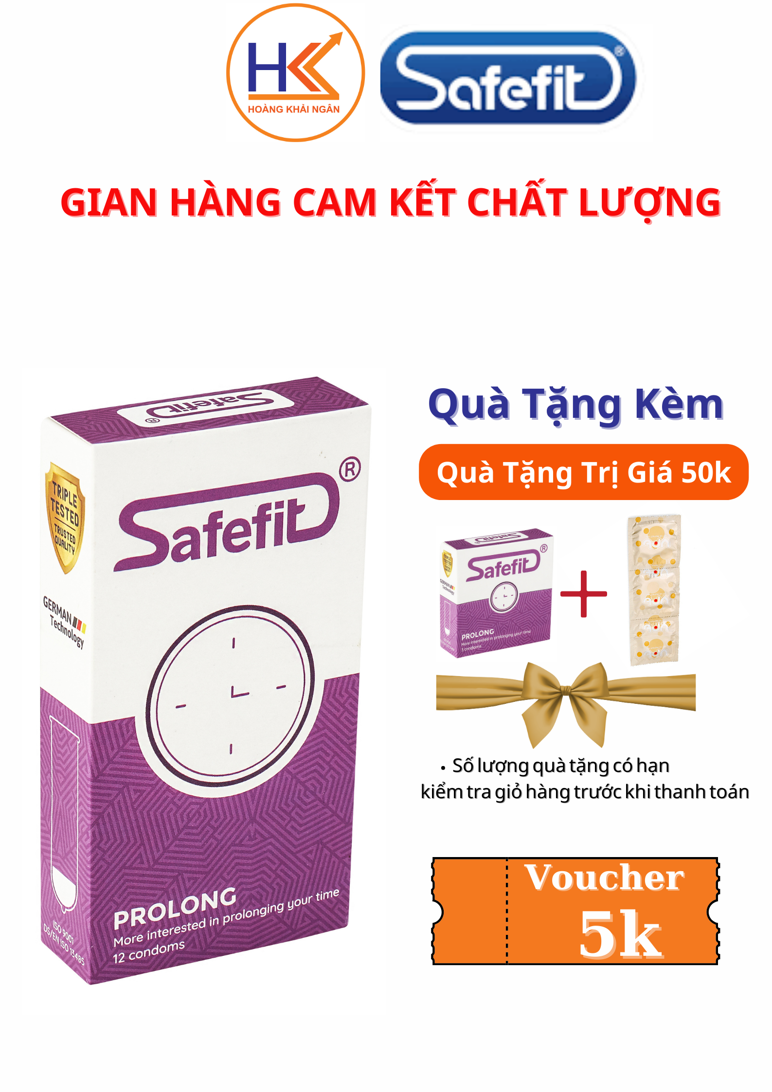 [MUA LỚN TẶNG NHỎ] Bao cao su Siêu mỏng Kéo dài thời gian Safe Fit Over Time - 15 chiếc