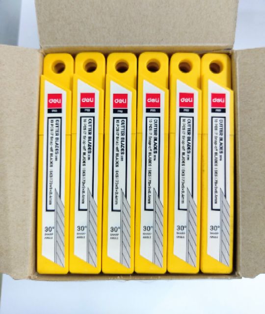Hộp 10 Lưỡi Dao Rọc Giấy Nhỏ 30 độ SK5 Deli E2015