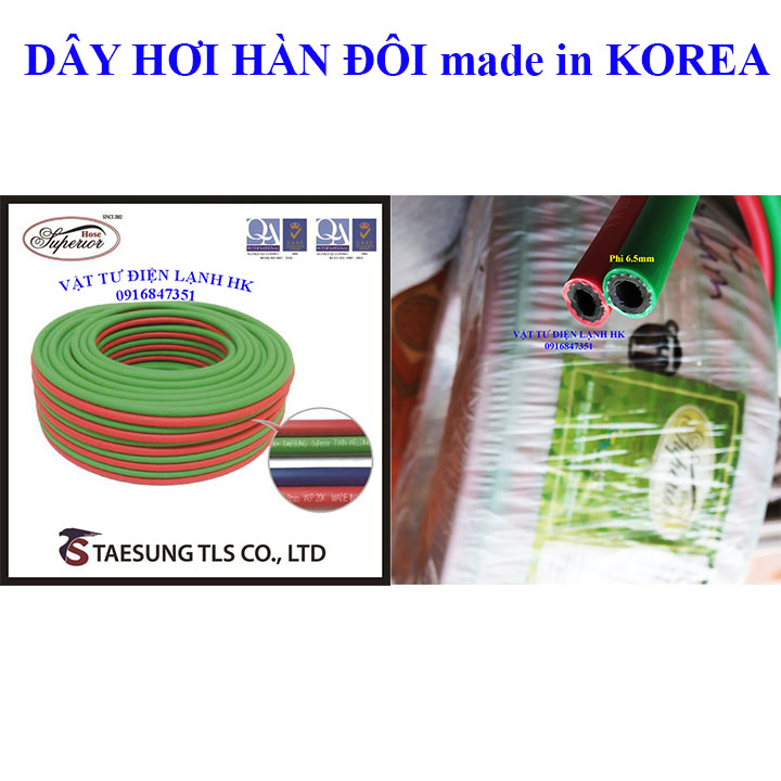 Ống dây hàn hơi gió đá dẫn khí đôi dây oxy gas 6.5mm Hàn Quốc