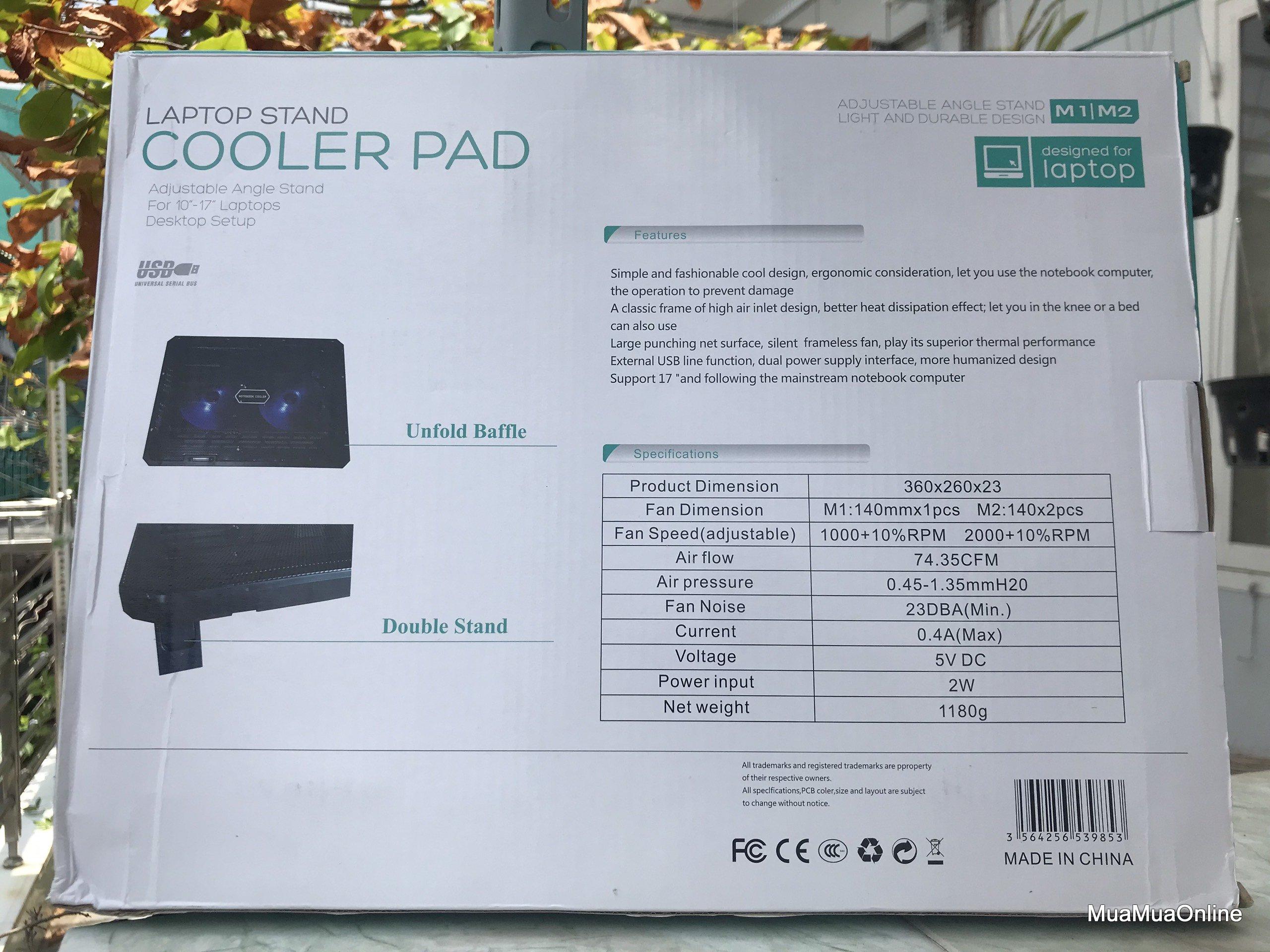 Đế Tản Nhiệt Laptop M2 2 Quạt Cực Mát