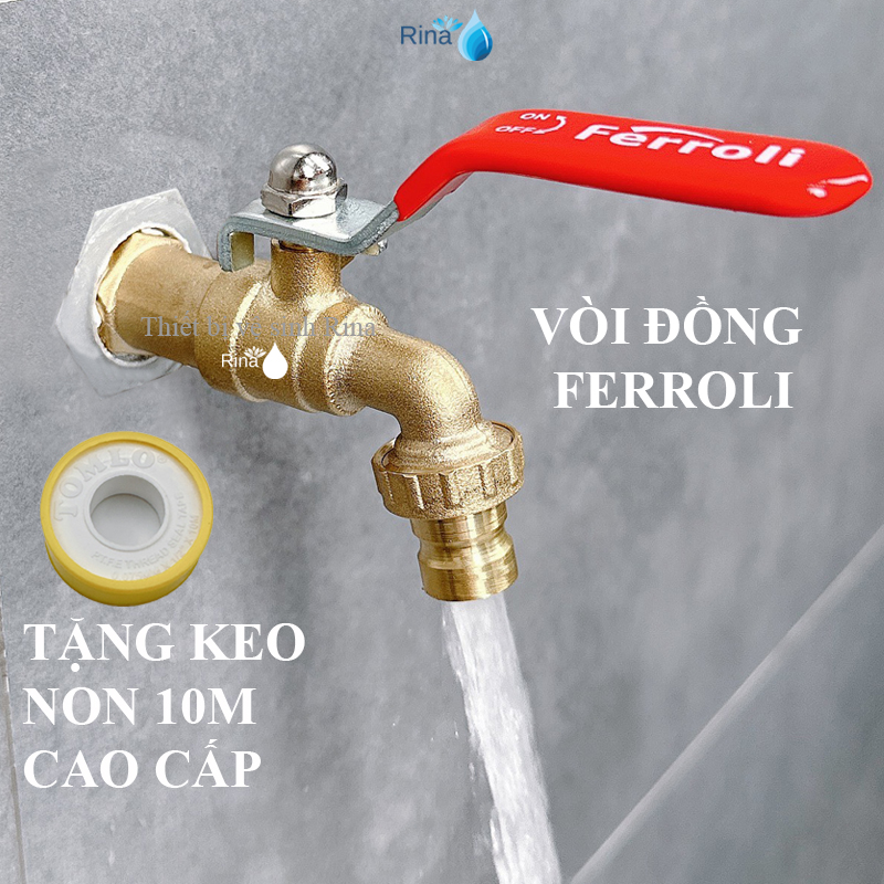 Vòi nước, vòi hồ đồng thau tay gạt xả nước siêu mạnh gắn dây tưới ống dẻo Ferroli