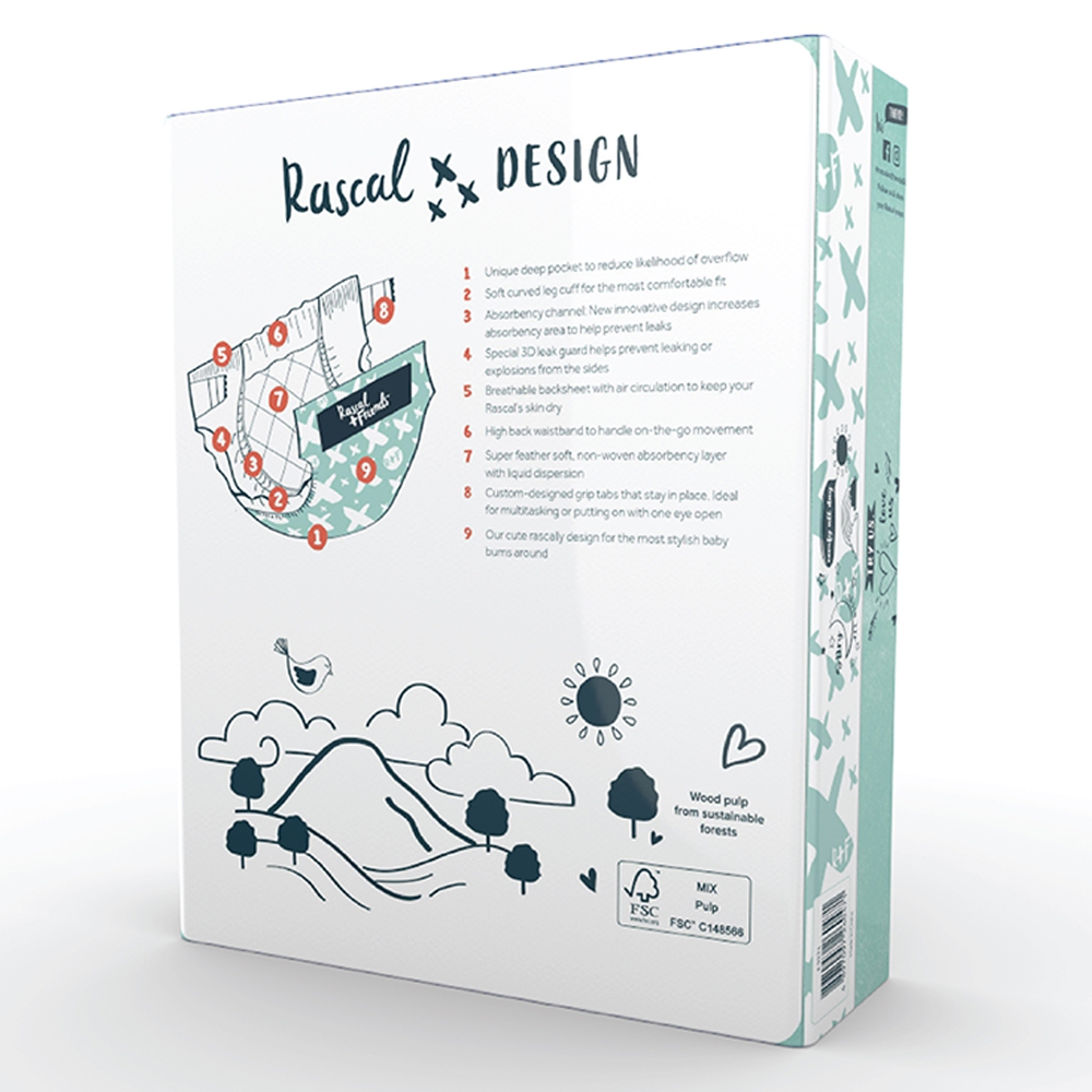 Tã dán Rascal + Friends (M, 6-11kg, 60 miếng)