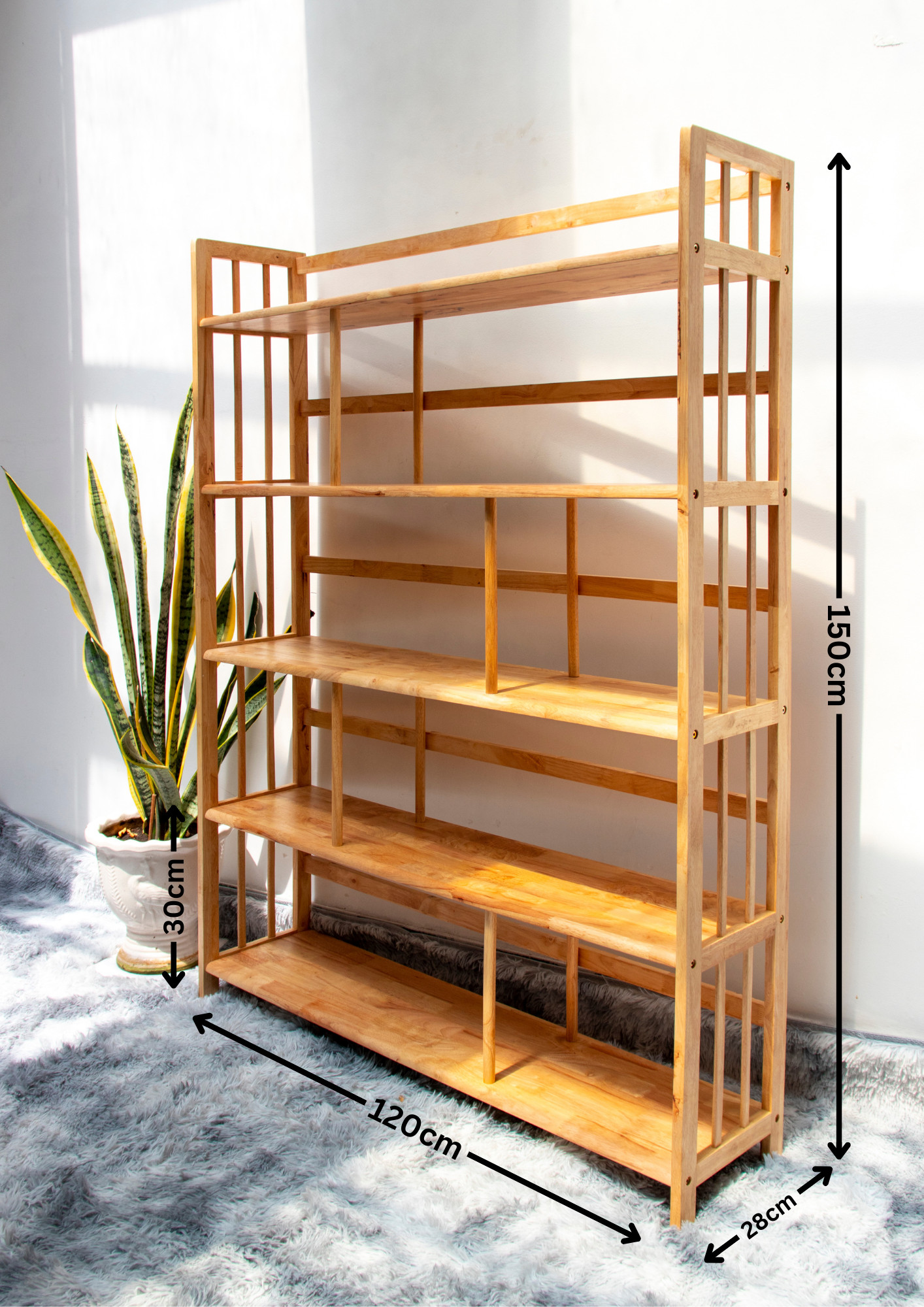 Kệ sách 5 tầng rộng 120 cm start decor - gỗ cao su tự nhiên - màu gỗ tự nhiên/ vàng cherry
