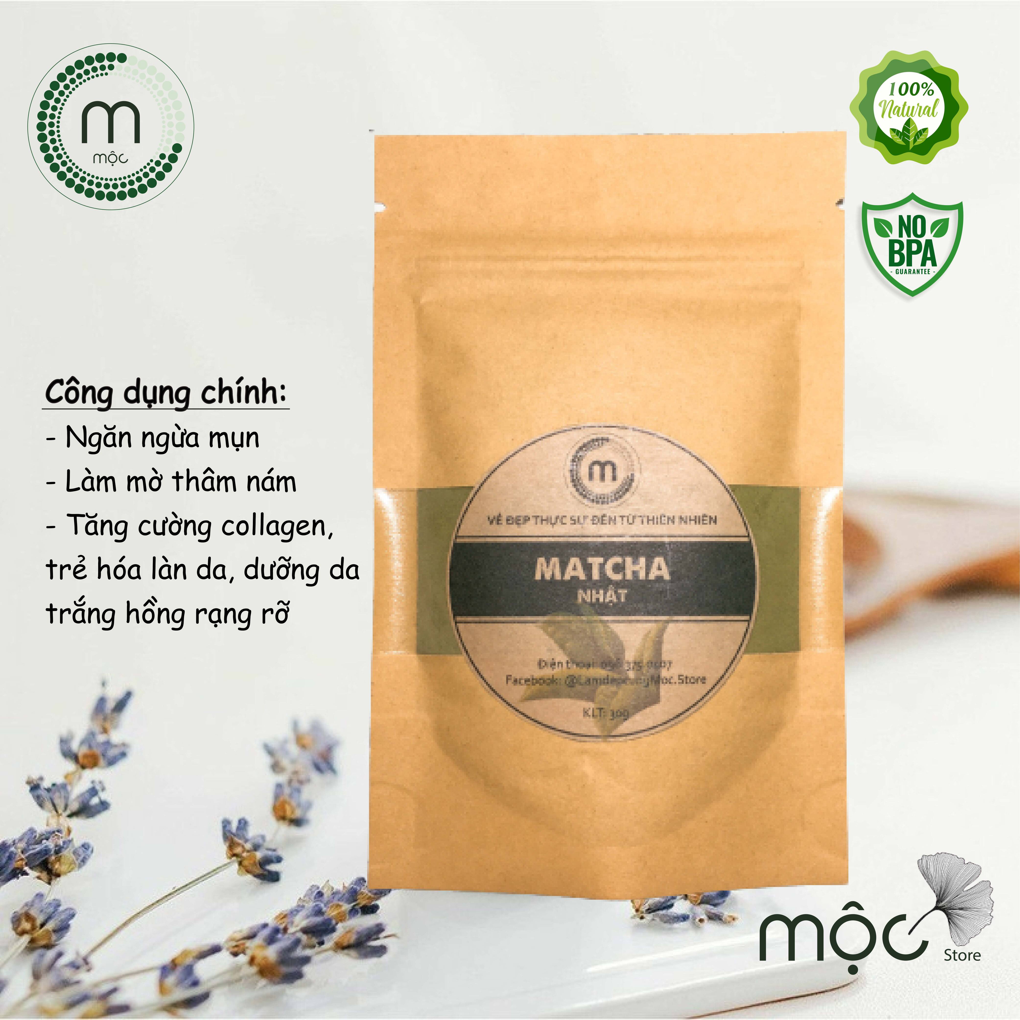 Bột mặt nạ Trà Xanh Matcha MỘC dưỡng da ngăn ngừa mụn mụn giảm thâm nám nguyên chất từ thiên nhiên túi dùng thử 10g, 30g và 100ml handmade