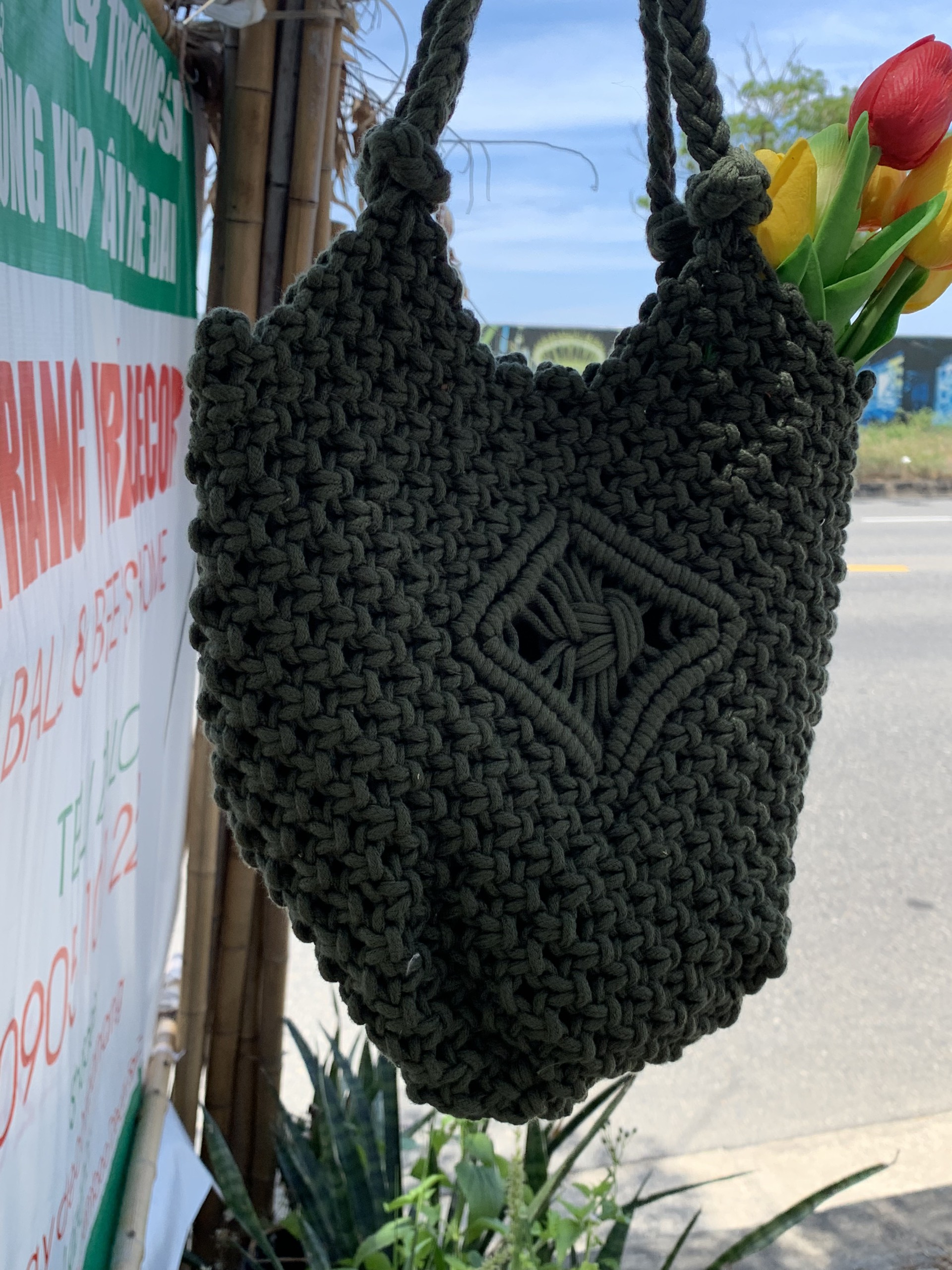 Túi Macrame đeo vai siêu xinh - Phong cách Boho, Vintage Đan Hoa Văn Tinh Tế Ngang: 32 cm * Rộng 32 cm, Dài quai: 23 cm