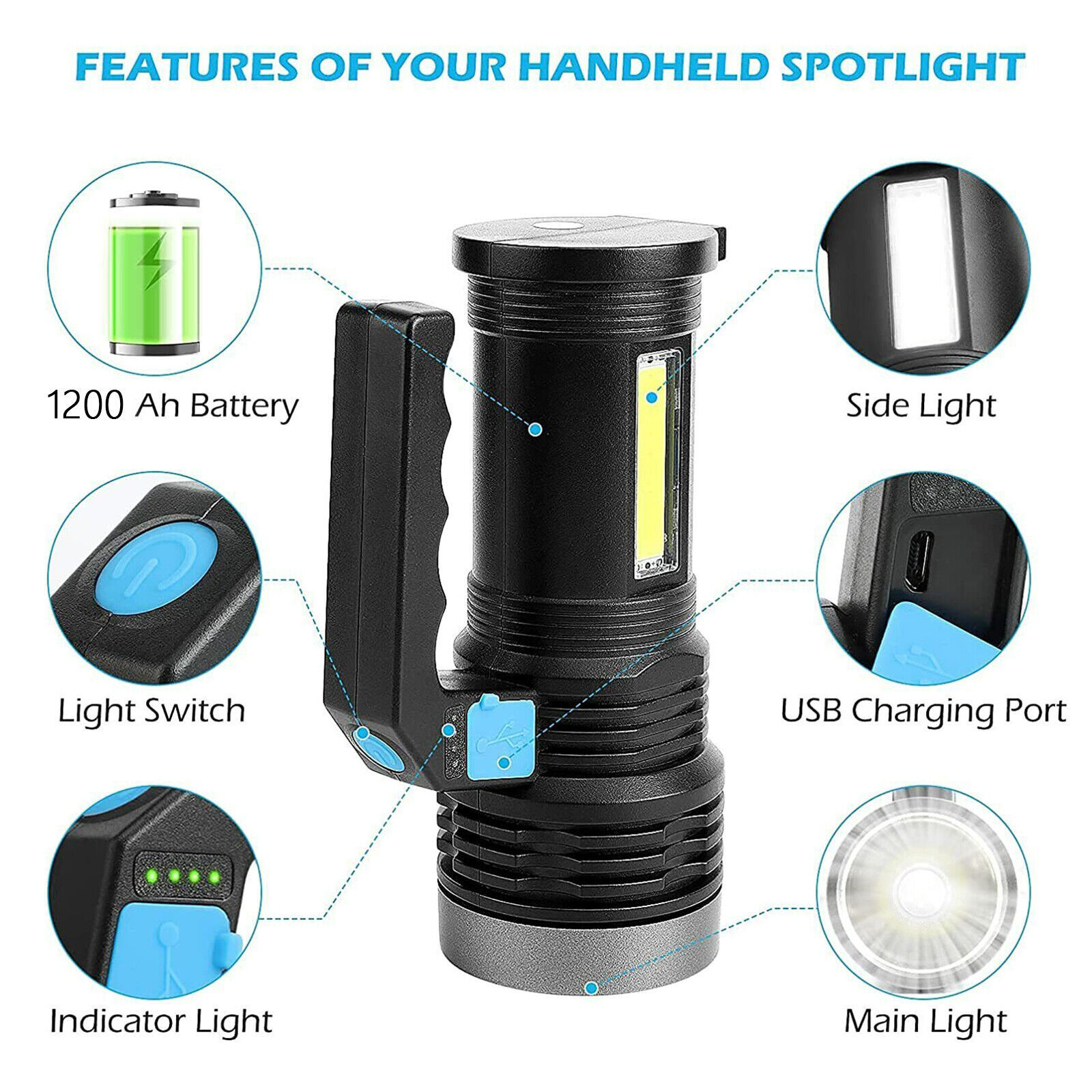 Đèn pin  sạc pin COB 2  chế dộ  chất lượng - đèn pin di động  siêu sáng - đèn pin mini - den pin cam tay - đèn bão - đèn cắm trại dã ngoại