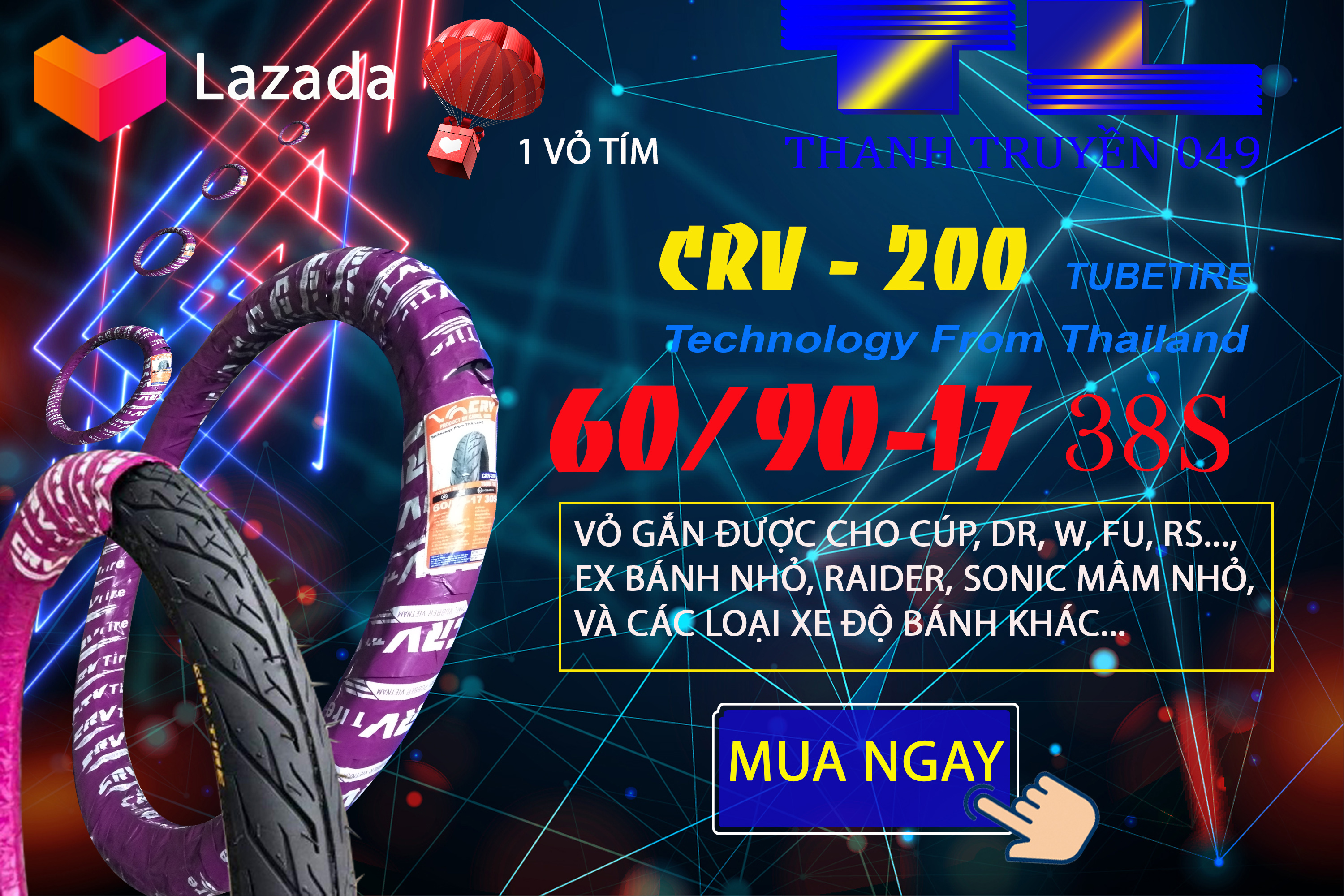 Vỏ CRV 1 cặp (60/90-17) + (70/90-17)  thailan (Bao bì  tím)