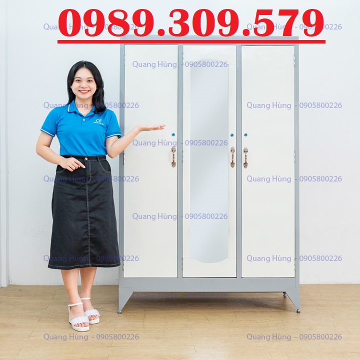 Tủ sắt quần áo 3 cánh hcm màu xám