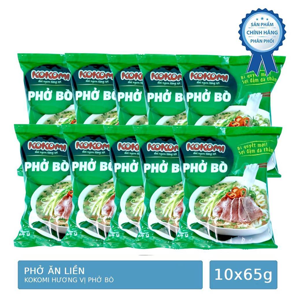 Combo 10 gói phở bò ăn liền kokomi gói 65g