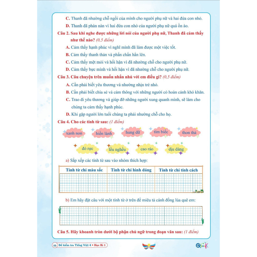SÁCH - [ Lớp 4 - hk1 ] - Cánh diều - Đề kiểm tra tiếng việt 4 hk1