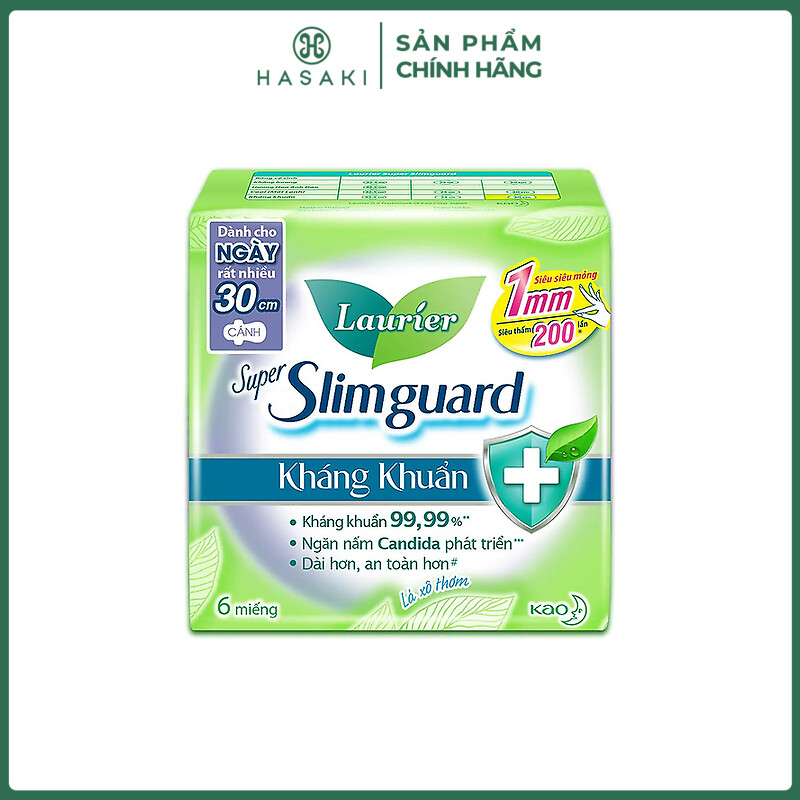 Băng Vệ Sinh Laurier Siêu Mỏng Kháng Khuẩn Super Slimguard 30cm 6 Miếng