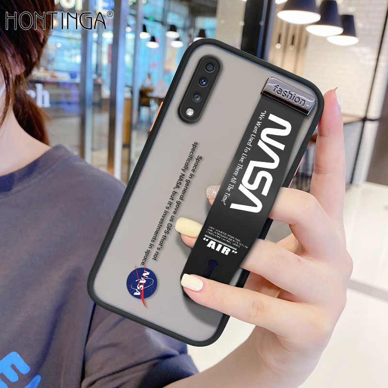 (With Wristband) Hontinga Casing Case For Samsung Galaxy A70 Case Shockproof Frosted Back Popular NASA Phone Case Soft Edge Full Lens Protection Camera Protector Back Cover Casing Hard Case For Boys For Grils