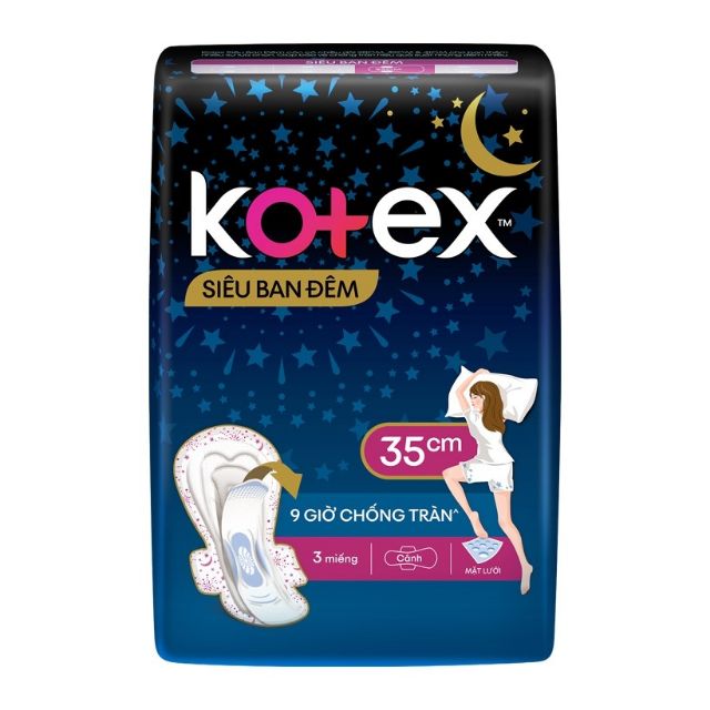 Lốc 8 gói băng vệ sinh Kotex siêu ban đêm siêu mỏng cánh 35 cm- gói 3 miếng