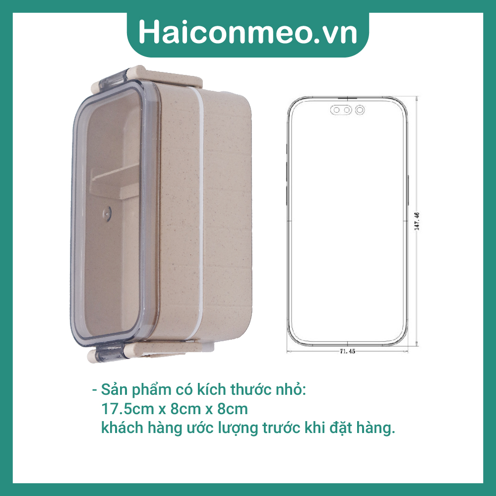 [HCM] Hộp cơm lúa mạch 2 tầng 400ml kèm đũa văn phòng nhỏ gọn