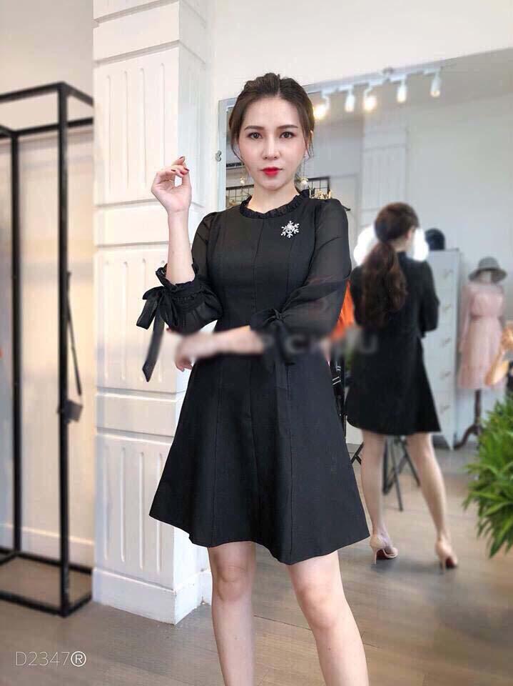 Đầm nữ suông phối bèo cổ áo long quân fashion lq đ40
