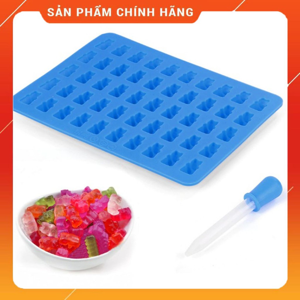 Khuôn silicon làm kẹo chip chip 50 gấu kèm ống bơm