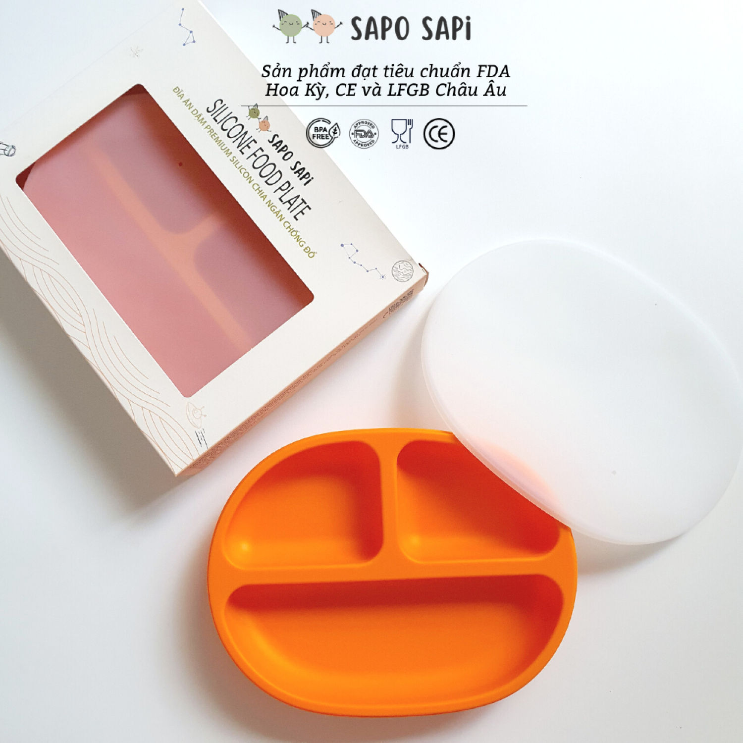 Khay ăn dặm silicon chia ngăn có đế hút chân không chống đổ pumkin sapo sapi