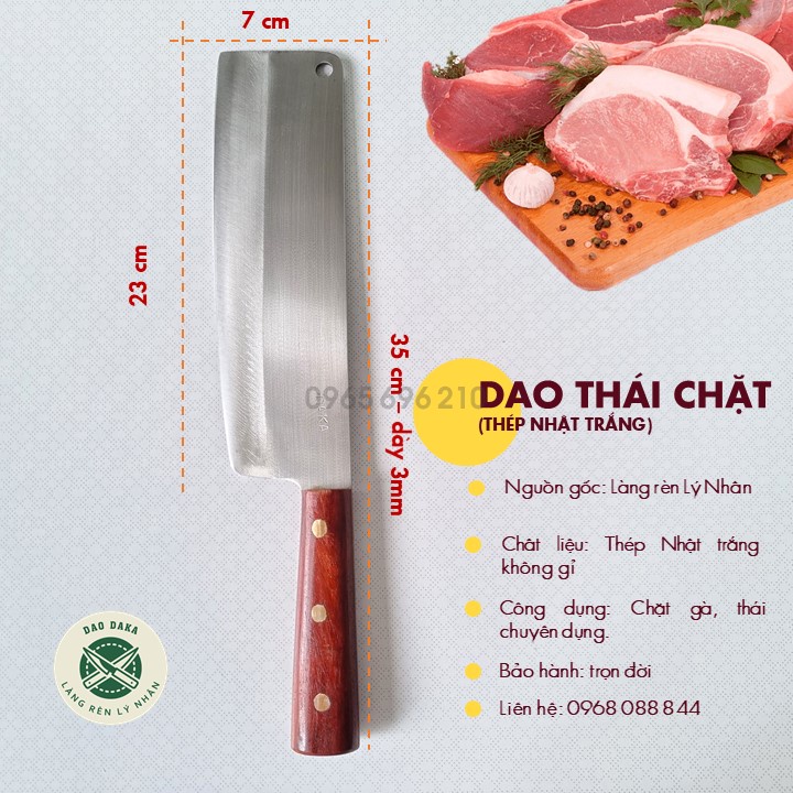[Dao DAKA - Lý Nhân] Dao thái chặt thép Nhật trắng không gỉ - Chuôi gỗ