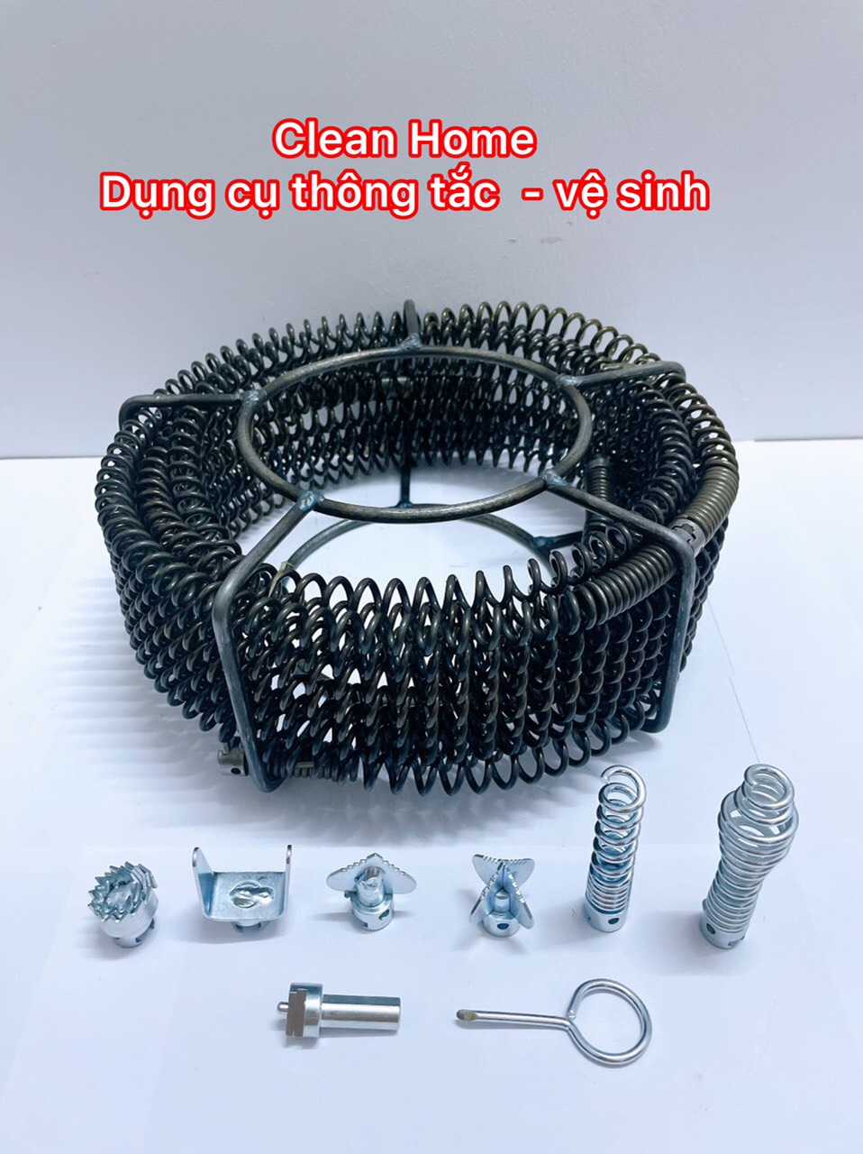 Dây lò xo thông tắc cống dùng máy khoan(dài 6m + 6đầu + 1 đầu kết nối)