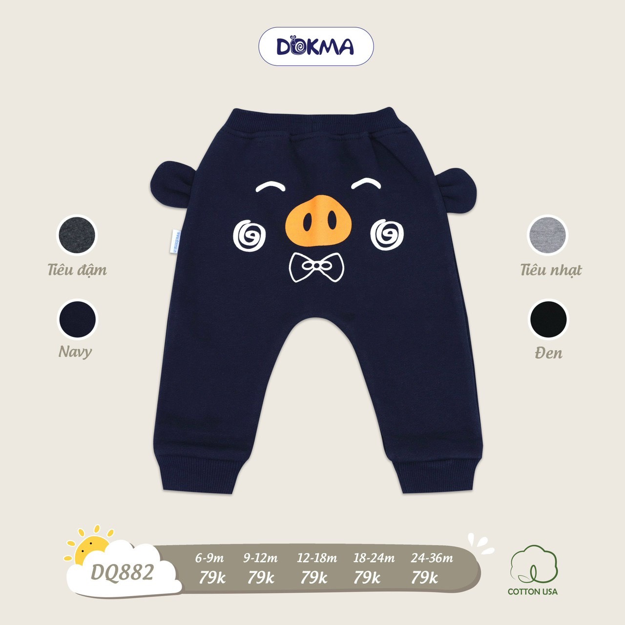 Quần nỉ bông mông thú dokma cho bé 3-24m
