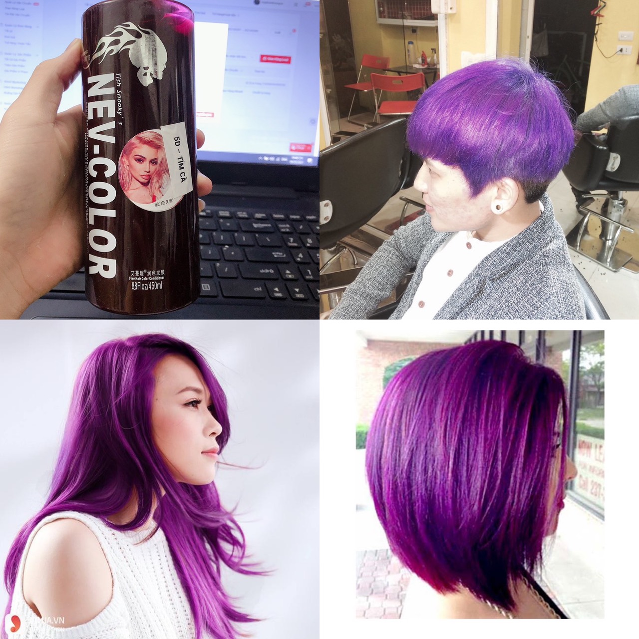 Thuốc nhuộm tóc phủ bóng màu Tím cà 5D Nev-Color 450ml