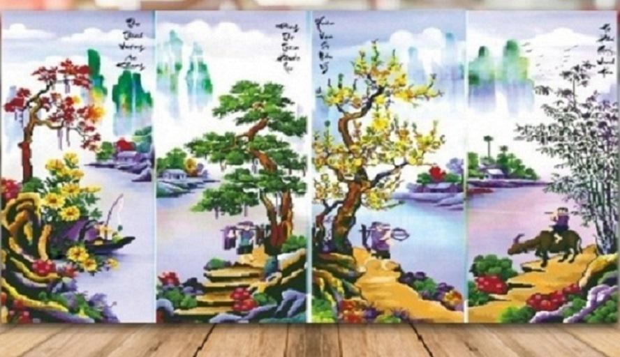[HCM]Tranh thêu Tứ quý Xuấn hạ thu đông - LV3072
