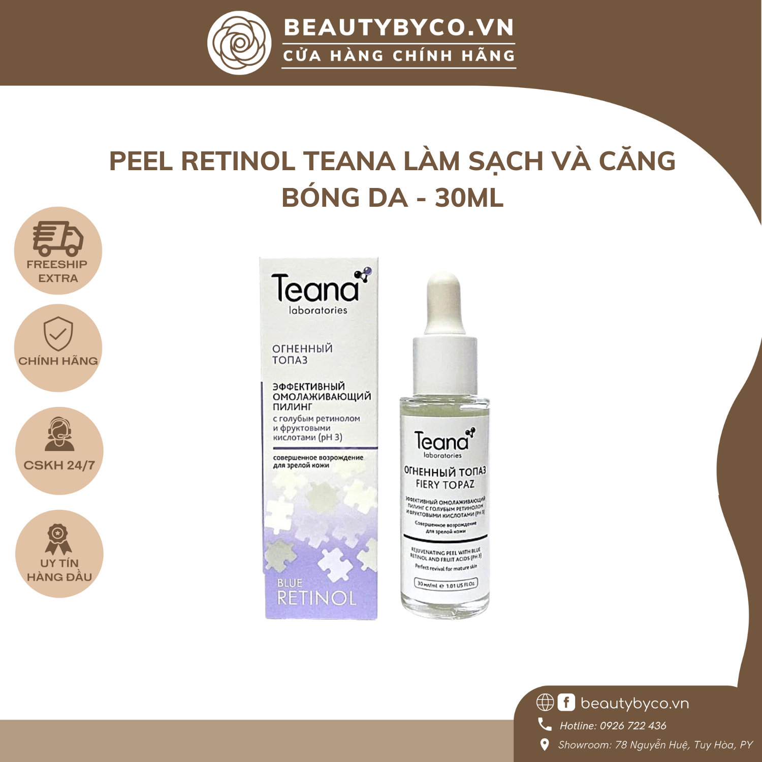 Tẩy da chết hoá học Teana Peel Blue Retinol làm sạch da, căng bóng da mờ nếp nhăn - Beautybyco
