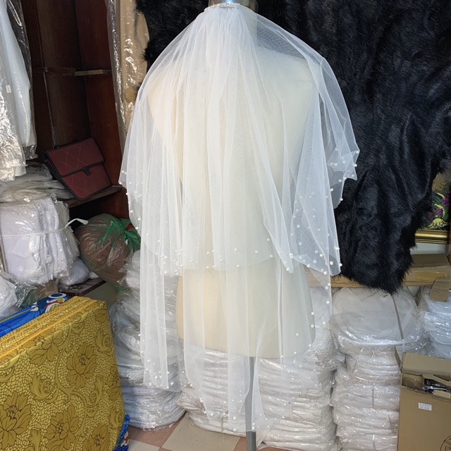 [HCM]Voan cài tóc cô dâu đính hạt viền dài 80cm .