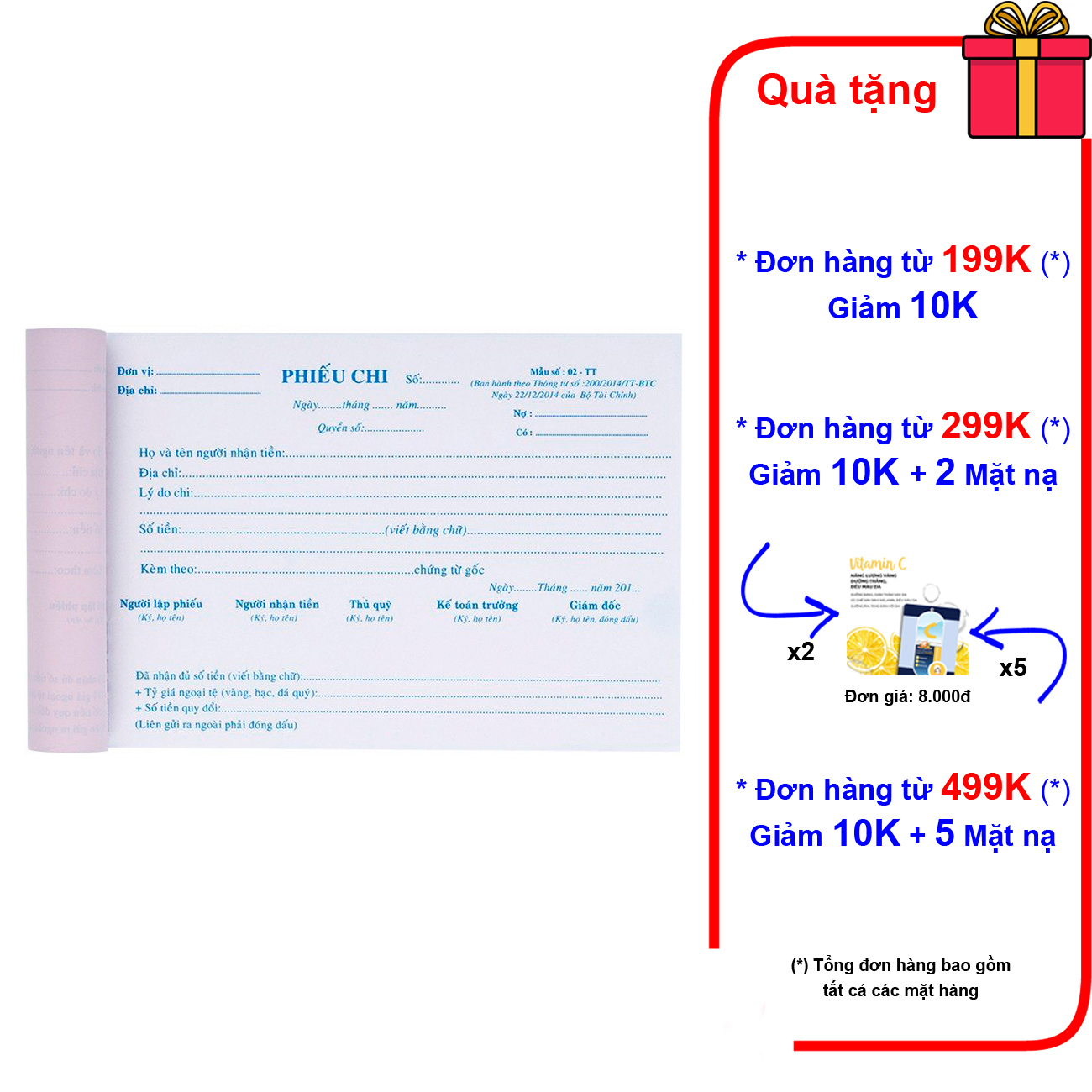 10 cuốn phiếu chi 1 liên giấy trắng - 100 tờ