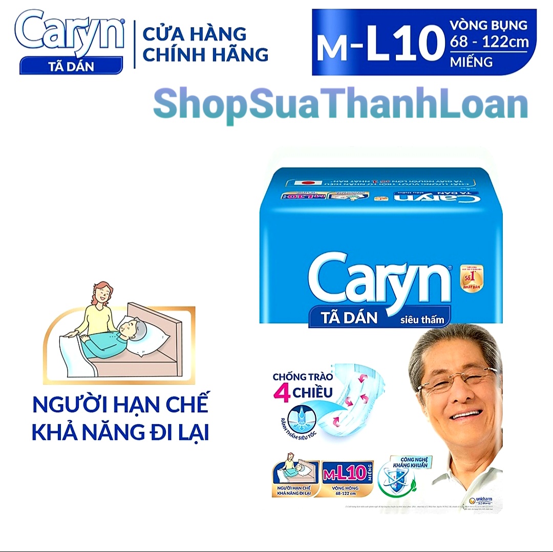 Tã Dán Người Lớn Caryn siêu thấm Size L 10 Miếng