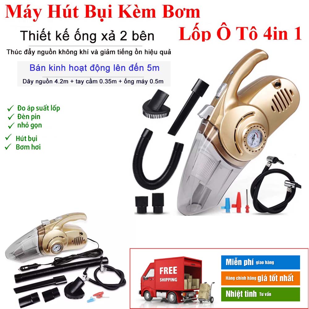 Máy bơm lốp ô tô cầm tay, máy hút bụi kết hợp bơm lốp ô tô, máy hút bụi mini cao cấp - Máy hút bụi đa năng 4 in 1 dành cho tất cả các loại xe ô tô, Giá Siêu khuyến mại, Bảo Hành 12 Tháng- Lỗi 1 Đổi 1 Trong 30 Ngày - CAR45